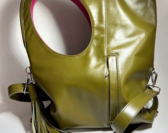 Olive soft leather hobo bag: Large modern shoulder handbag for women Designer ladies purse