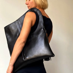 Oversized Hobo Bag Black Leather Tote Bag Unique Handbags for Women ...