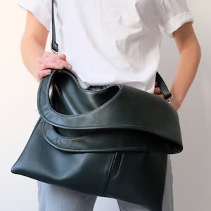 Bolso de cuero de piel de cordero Bolso plegable Bolsos hobo crossbody para mujer Bolso hobo Slouchy Bolso de hombro de cuero verde Bolso de cuero suave
