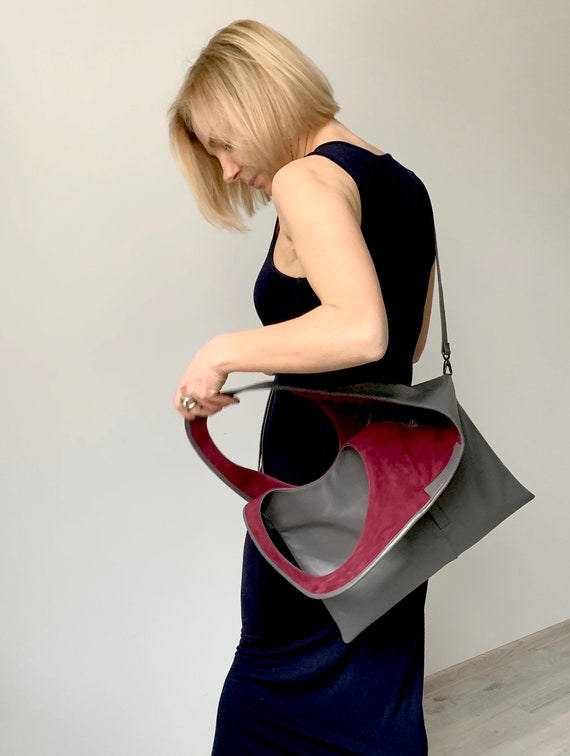 Grey leather designer handbags sale