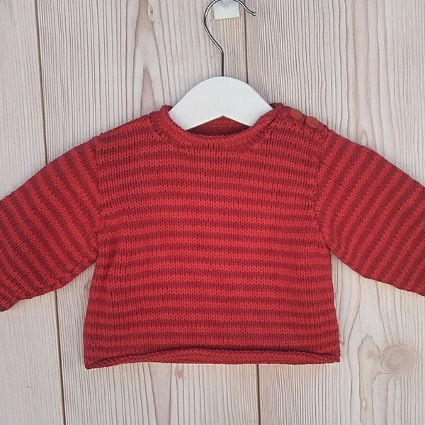 Knitted Baby Sweater, Stripey Red Baby Jumper