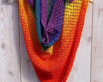 Crochet Cotton Rainbow Shawl, Cotton Summer Scarf. Rainbow Festival scarf.