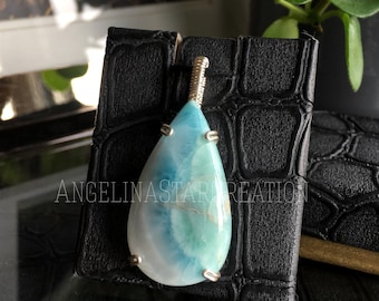 Teardrop Larimar Pendant Necklace: Healing Crystal Jewelry Gift