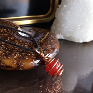 Minimalist Carnelian Necklace, Copper Wire Wrapped Pendant