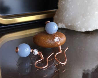 Angelite and Herkimer Diamond Copper Earrings, Gift Box