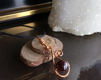 Garnet Pendant Necklace: Handmade Copper Wire Jewelry