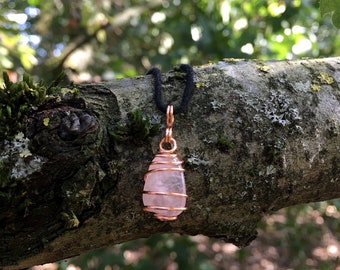 Rose Quartz Pendant Necklace: Wire Wrapped Crystal Jewelry
