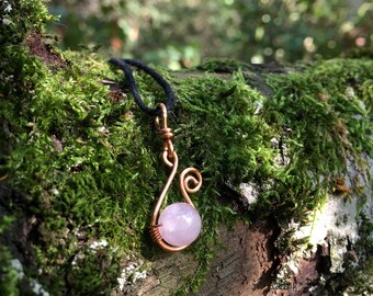 Rose Quartz Pendant Necklace: Copper Wire Wrapped Crystal Jewelry