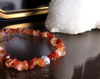 Carnelian and Herkimer Diamond Bracelet, Carnelian Bracelet, Carnelian Jewelry