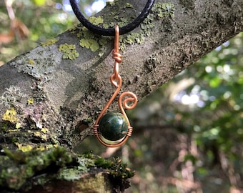 Bloodstone Necklace: Copper Wire Wrapped Pendant, Healing Stone Jewelry