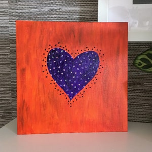 Acrylic Painting, Heart Painting, Purple Heart Art