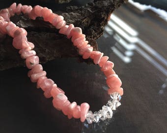 Rhodochrosite and Herkimer Diamond Bracelet, Rhodochrosite Bracelet