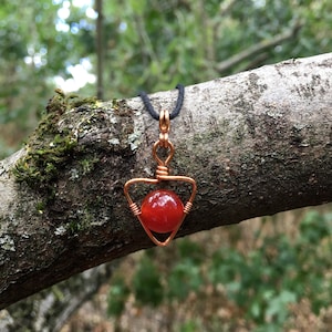 Carnelian Pendant Necklace: Handmade Copper Wire Wrapped Jewelry