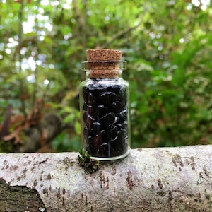 Bottle of Black Tourmaline Crystals, Crystals in a Bottle