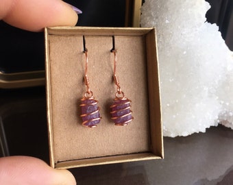 Raw Ruby Copper Earrings: Handmade Crystal Jewelry