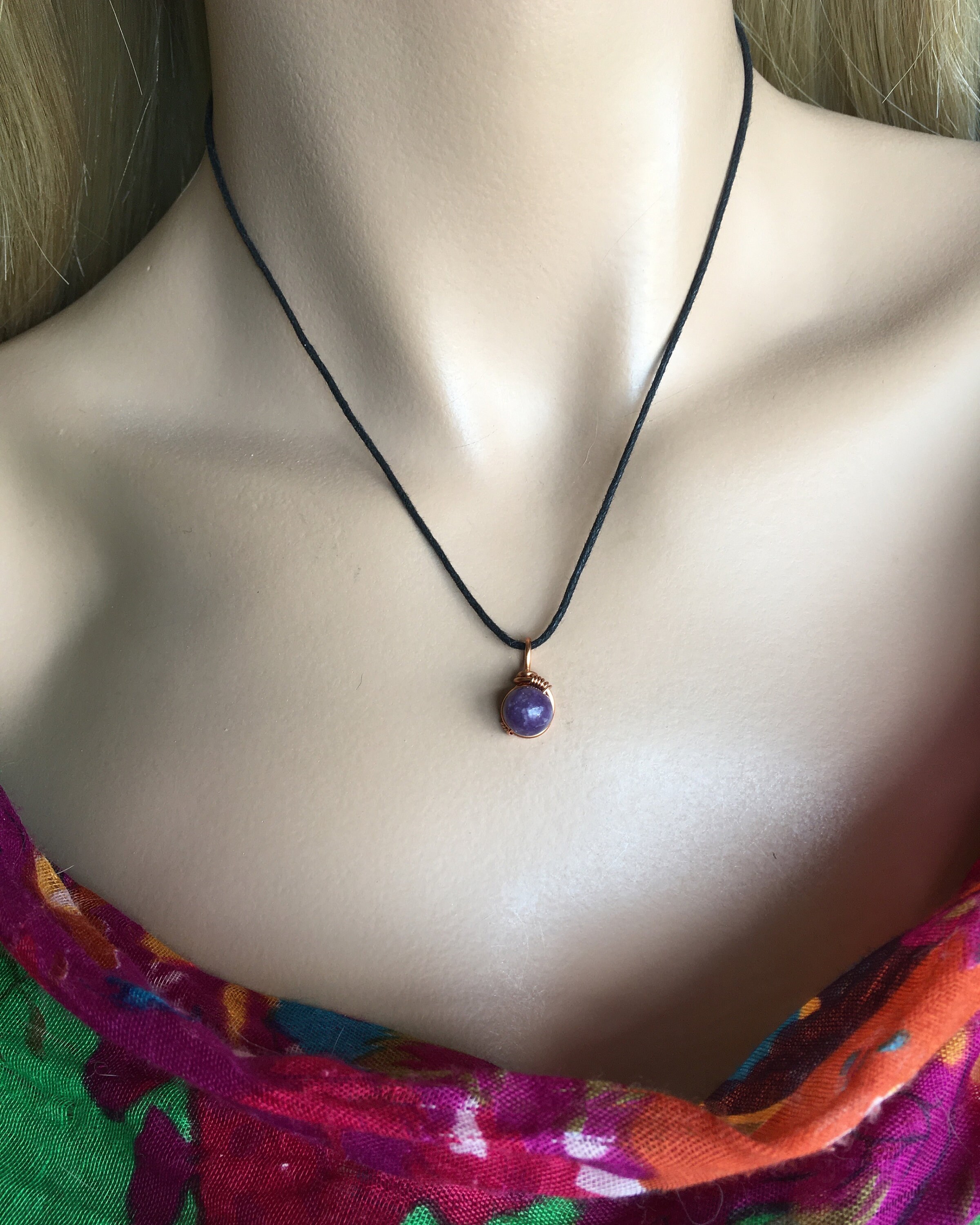 Gem Lepidolite Mica Minimalist Necklace , Dainty Charm  Lepidolite Minimal Setting 925 Gemstone Necklace main image 1