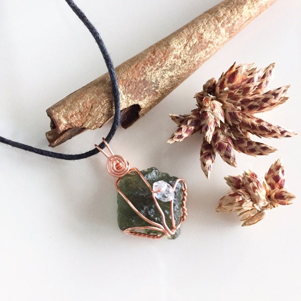 Moldavite and Herkimer Diamond Necklace
