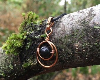 Shungite Pendant Necklace, Minimalist Copper Wire Wrapped Jewelry
