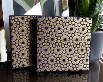 Handmade Medium Festive Gift Box: Blue, Gold (80x80x16mm)