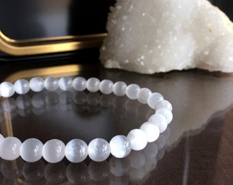 Selenite Bracelet, Satin Spar Bracelet, Beaded Bracelets