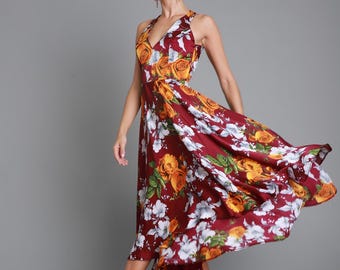 Women’s Floral Tango Dress, Midi Milonga Dance Dress, Elegant Argentine Tango Clothing