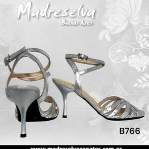 Women’s Silver Tango Dance Shoes, Metallic Handmade Heels, Elegant Argentine Tango Sandals 3 INCHES