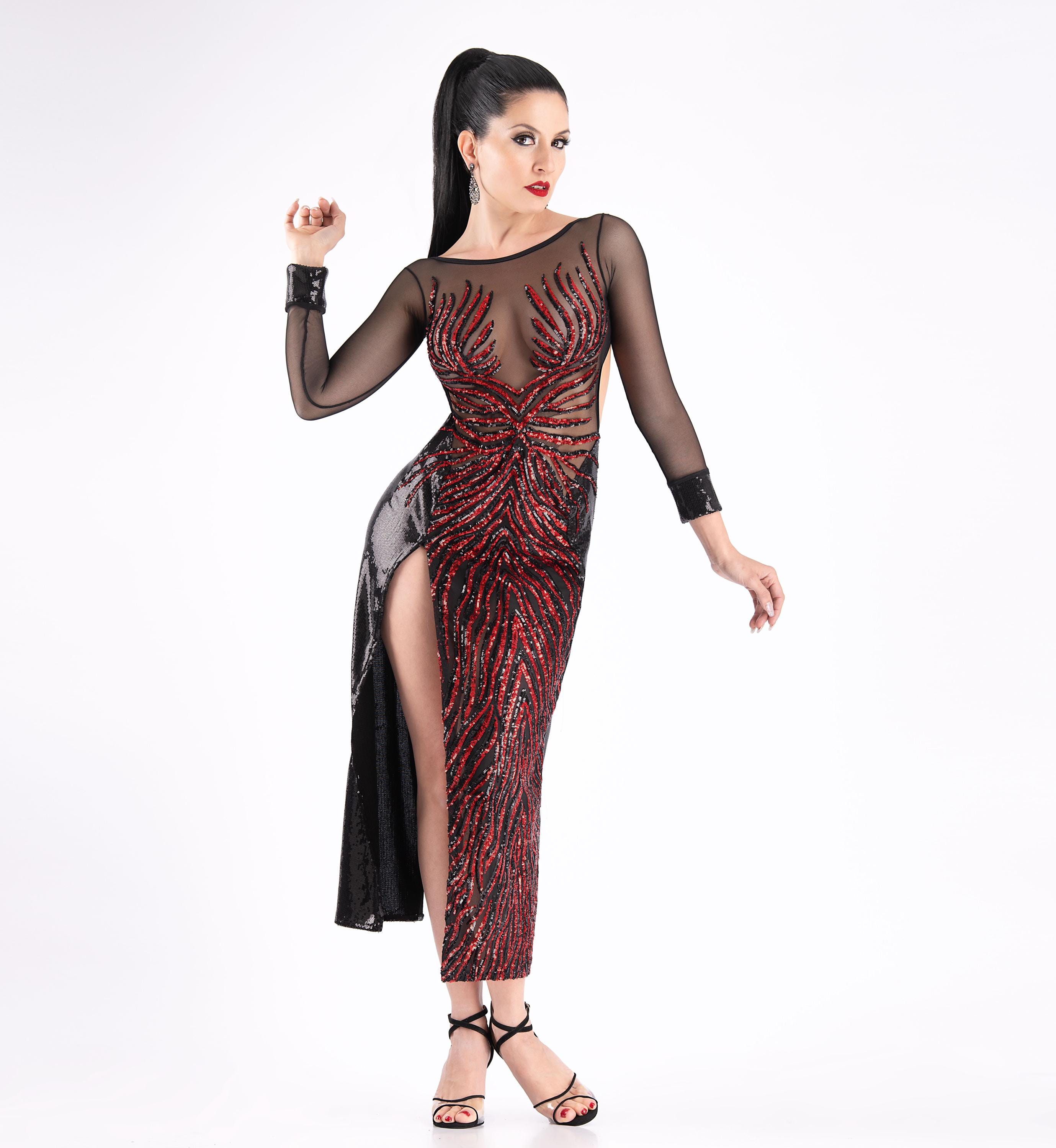 黒上品タンゴドレス mimi pinzon（パット有） アルゼンチンタンゴ ドレスmimi pinzon（黒上品タンゴドレス