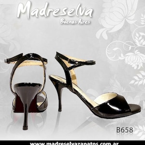 Women’s Black Tango Heels, Handmade Leather Dance Sandals, Elegant Argentine Footwear, 3-3.5" Heel 3 inches