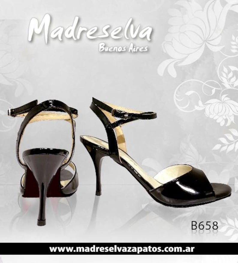 Women’s Black Tango Heels, Handmade Leather Dance Sandals, Elegant Argentine Footwear, 3-3.5" Heel 3 inches