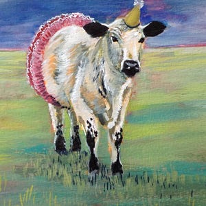 2 cartões de aniversário, impressão de cartões surrealistas modernos de aniversário, guache de guache de vaca. 2 cartões de aniversário!