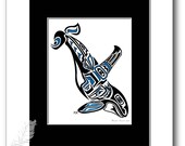 Haida Style Art Print - quot Pacific Hunt quot - Pacific Northwest Coast Style Orca, Killer Whale Art Print - 8x10, BLUE