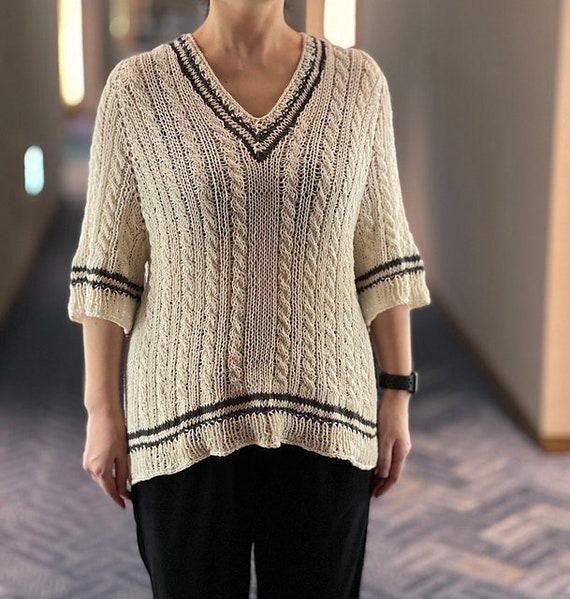 Knitting Pattern Noble Tennis Sweater V Neck Cable Sweater Etsy