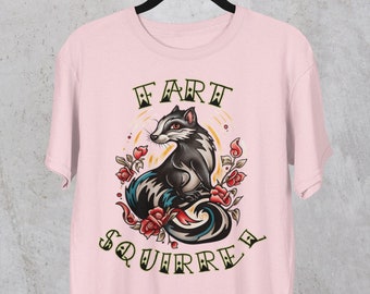 Fart Squirrel Cotton Tee | Skunk Tattoo Tee | Funny Animal Tshirt