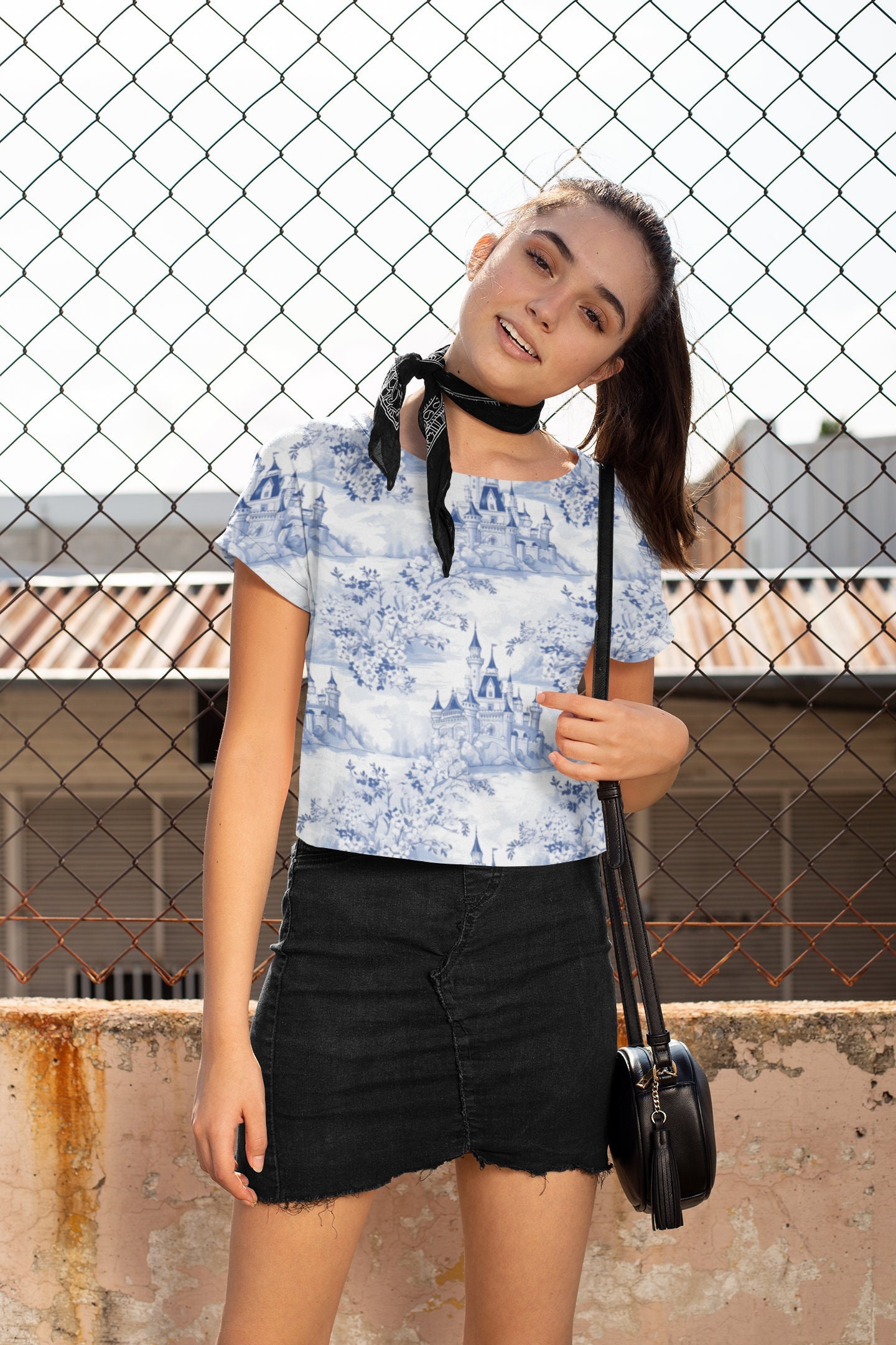 Magical Castle Toile Print Crop Tee - Etsy