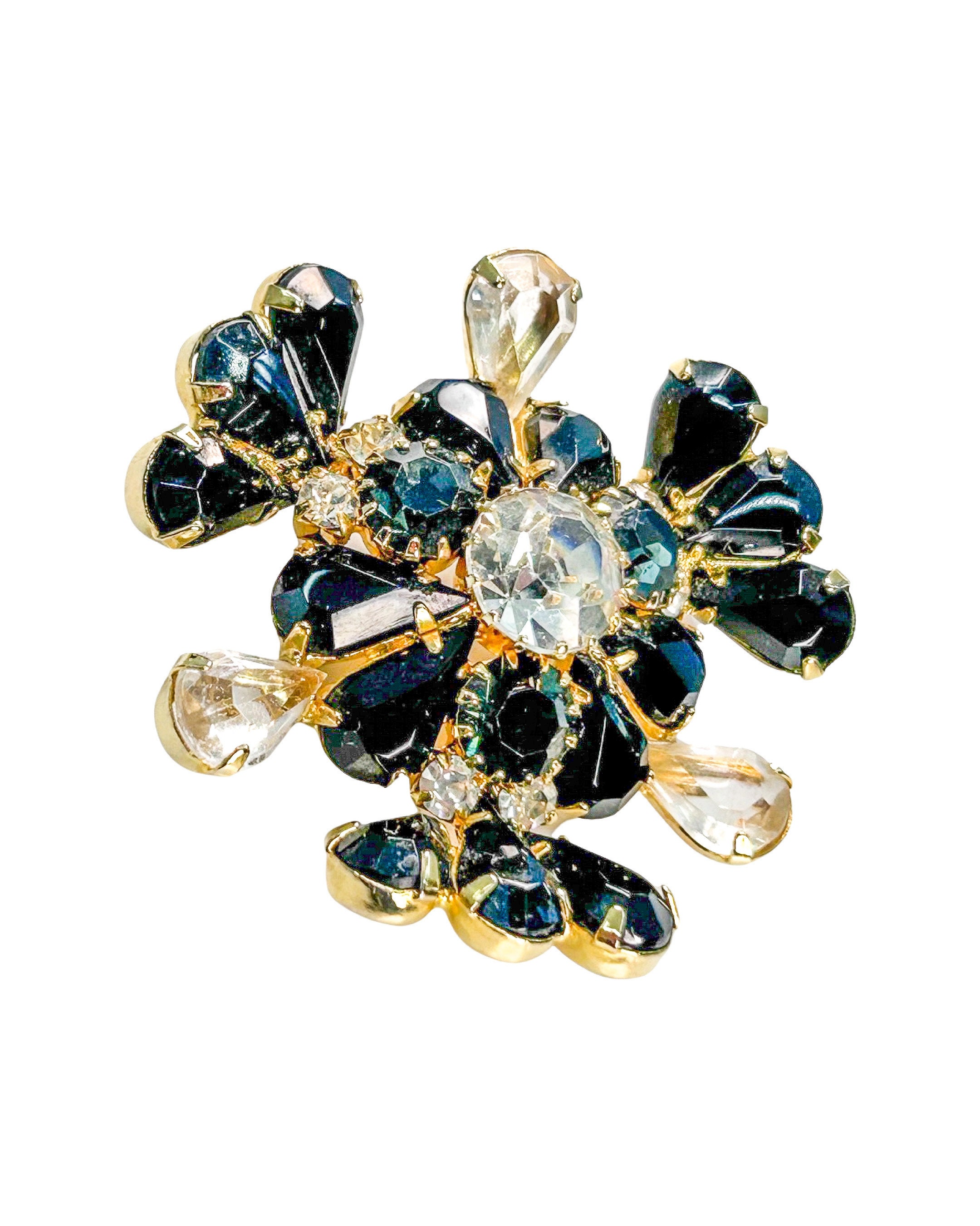 ガーリー 洋書 金 インテリア 限定値下げ Vintage MCM Gold Tone Black and Clear Glass Rhinestone