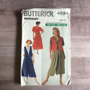 Ladies Shirt, Culottes & Vest Pattern | Butterick 4894 | Vintage 1990 | Size 12-14-16 | Uncut Pattern