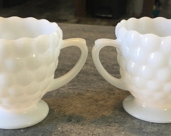 Vintage Hobnail Milk Glass Sugar Bowl and Creamer Set