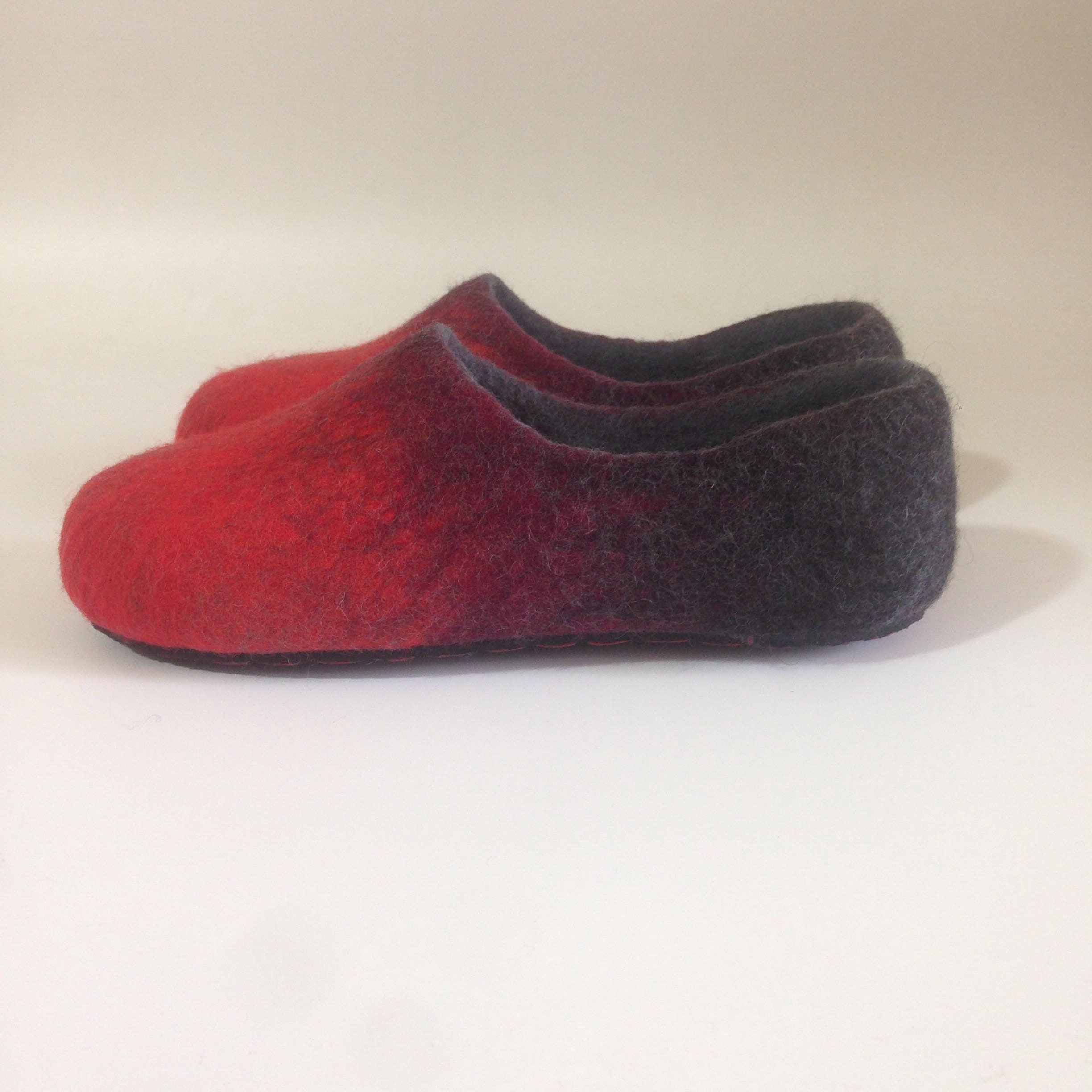 Black and red felted wool slippers Gradient color women home | Etsy
