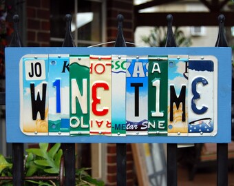 WINE TIME license plate sign, wine gift, gift for mom, gift for her, wine sign, happy hour