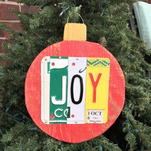 JOY wooden Christmas ornament / outdoor decoration / license plate letters / vintage ornament / rustic sign / hostess gift / vintage decor
