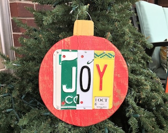 JOY wooden Christmas ornament / outdoor decoration / license plate letters / vintage ornament / rustic sign / hostess gift / vintage decor