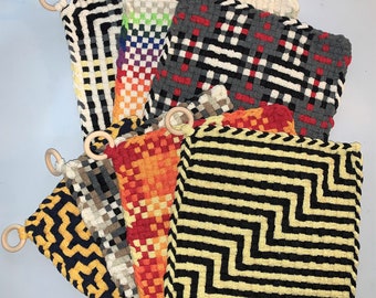 Handmade Potholders, extra Large 100% cotton, 8 inch pro sized, color variety, hostess gift, hot pad, kitchen ware, retro loom trivet, woven