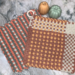 Fall / Thanksgiving Handmade Potholders - Fall colors and patterns, extra Large 100% cotton, 8 inch pro, hostess gift, hot pad, retro trivet