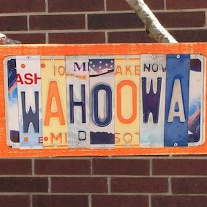 WAHOOWA - University of Virginia Cavaliers, recycled license plate sign, tailgate, alumni, graduation gift, man cave, bar decor, fathers day