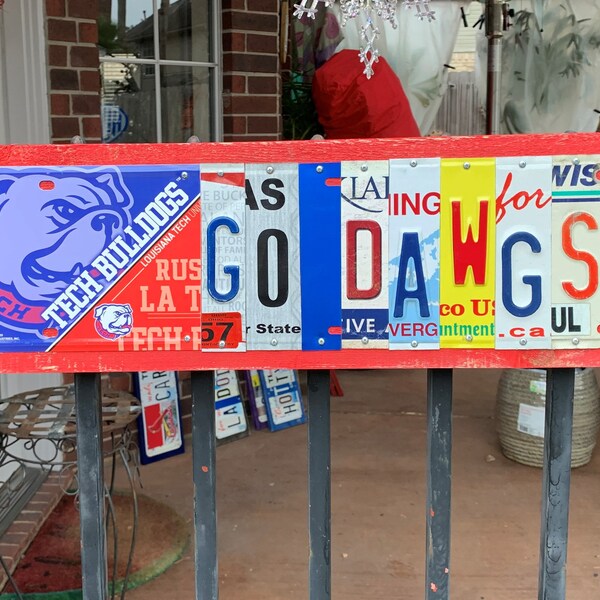 GO DAWGS  - Louisiana Tech Bulldogs - license plate sign, LA Tech tailgate, alumni, graduation gift, sports sign, Bulldog fan gift