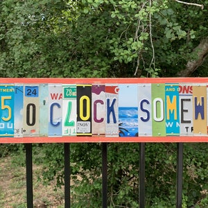 Its 5 O&#39;clock Somewhere license plate sign, beer sign, happy hour, 5:00 somewhere, tiki bar, outdoor porch sign, bar decor, parrotheads