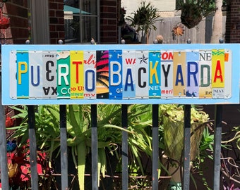 PUERTO BACKYARDA custom license plate sign, Puerto Vallarta, pool sign, staycation, backyard oasis, housewarming gift, beach sign