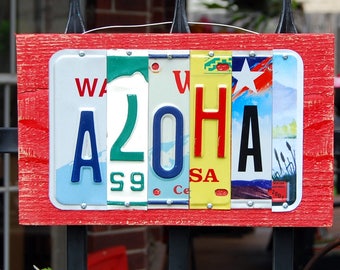 ALOHA license plate sign / Hawaiian Decor, Beach Sign, Beach House Decor, Surf Decor, Surf Shack, Hawaiian, Hawaii