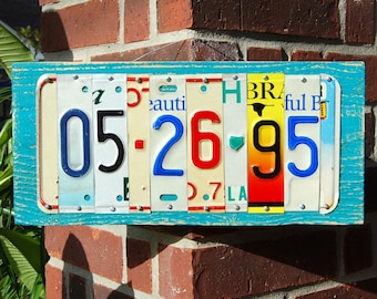 Anniversary, Wedding, Birthday date custom license plate sign, wedding gift, reception decor, aluminum tin anniversary gift, country chic