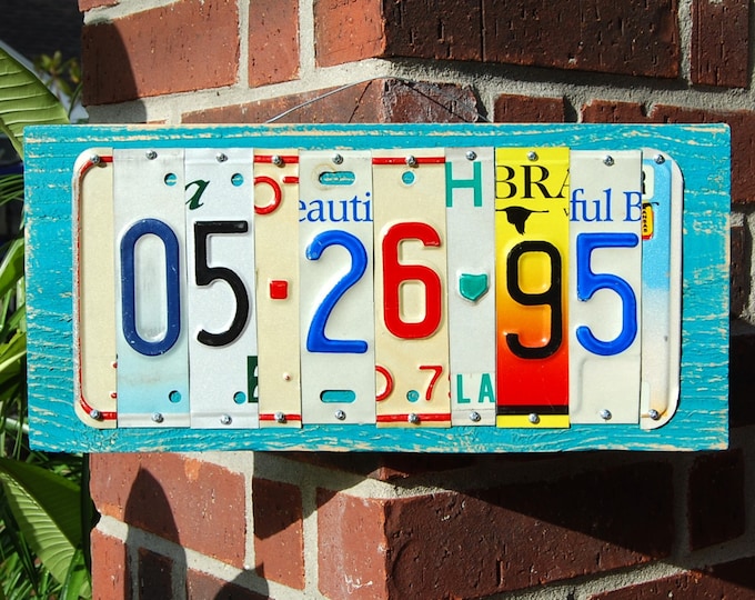 Anniversary, Wedding, Birthday date custom license plate sign, wedding gift, reception decor, aluminum tin anniversary gift, country chic